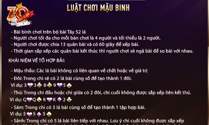 Hướng dẫn chơi Mậu Binh Zowin và chiến lược hiệu quả Luật chơi Mậu Binh Zowin cơ bản