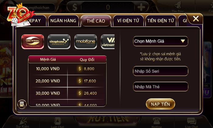 Nạp tiền Zowin chỉ 1 phút nhận quà cực khủng Nạp tiền qua thẻ cào cũng rất hữu ích