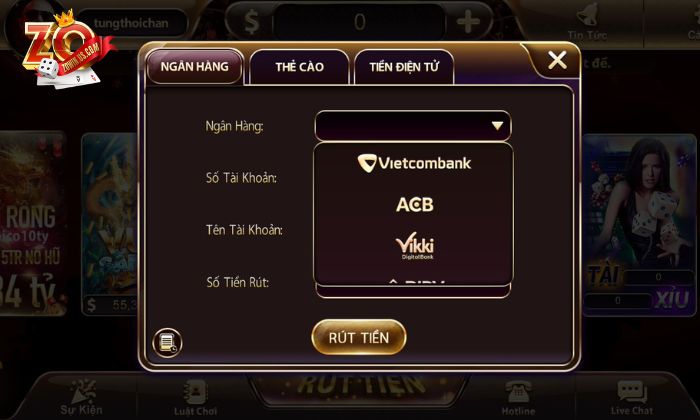 Rút tiền Zowin - 5 bước đơn giản, tiền về tài khoản Cổng game cung cấp 3 hình thức rút tiền cho khách hàng