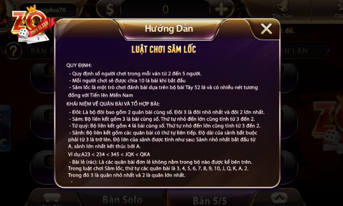 Bí kíp chơi sâm lốc Zowin thắng liên hoàn, ít người biết Quy tắc chơi được trình bày trong game