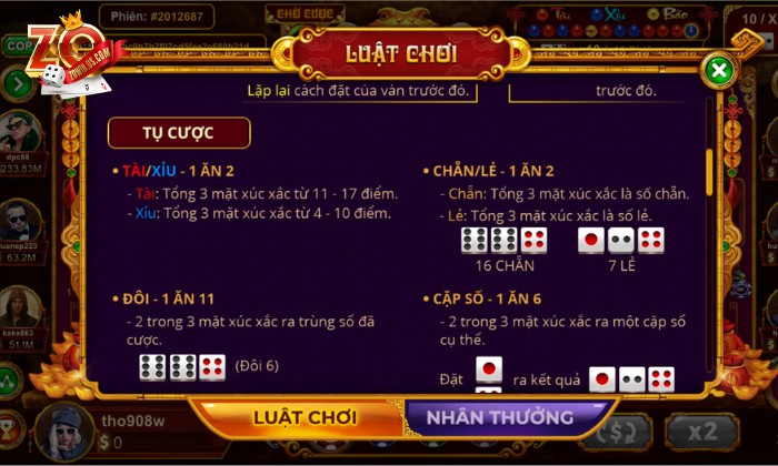 Lắc xúc xắc ăn tiền thật tại Sicbo Tài Phú Zowin Đừng quên chuẩn bị vốn trước khi đặt cược