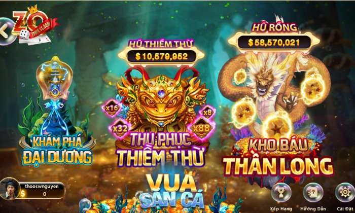 Vua săn cá Zowin: Bắn cá liền tay săn ngay quà khủng Hệ thống phòng chơi được phân cấp rõ ràng